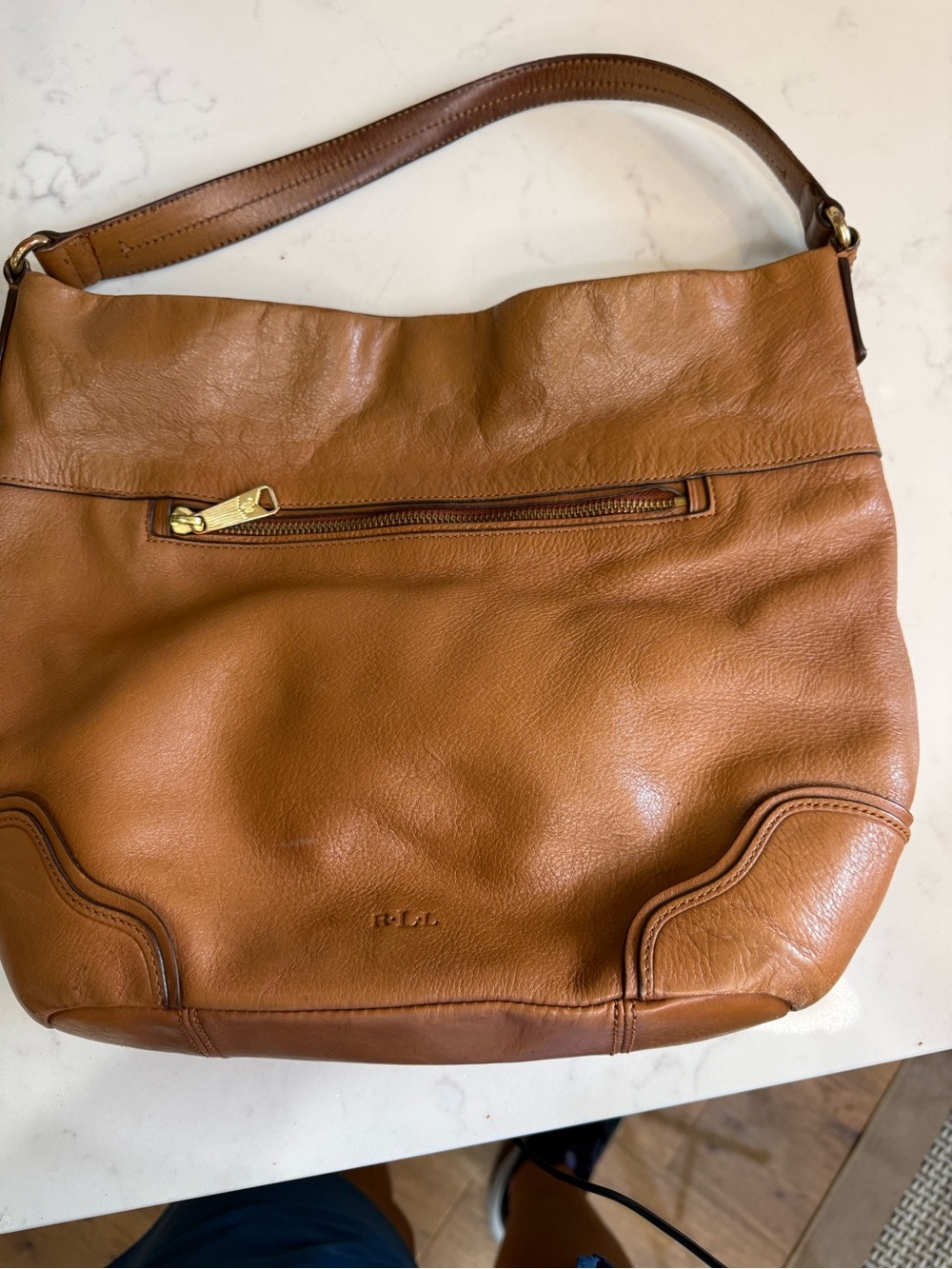 Ralph Lauren Cognac Leather Shoulder Hobo